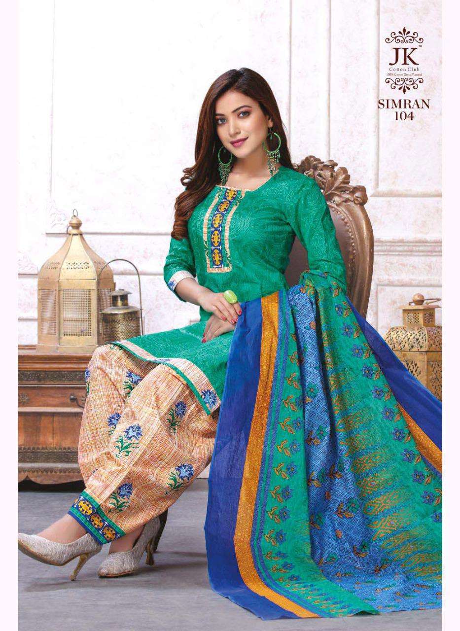 SIMRAN SPECIAL EDITION VOL-1 BY JK COTTON CLUB 101 TO 110 SERIES DESIGNER SUITS BEAUTIFUL FANCY COLORFUL STYLISH PARTY WEAR & ETHNIC WEAR PURE COTTON PRINTED DRESSES AT WHOLESALE PRICE