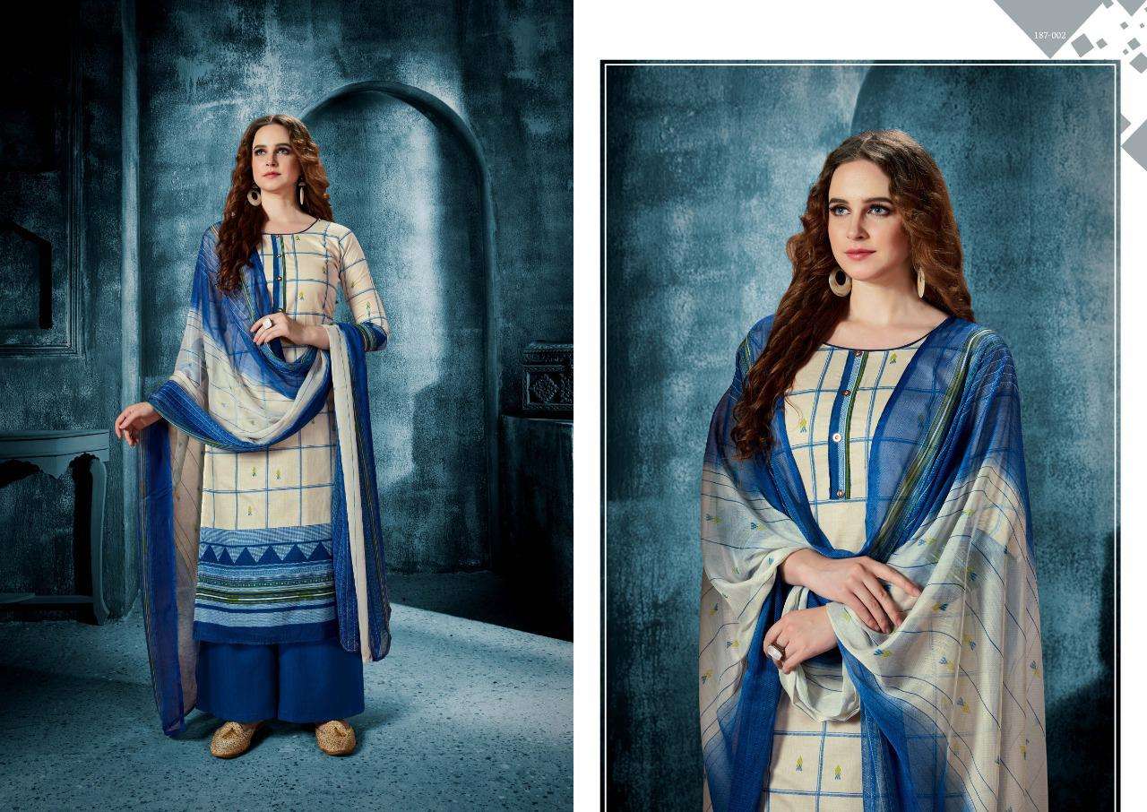 KRIZA BY MAADHAV SYNTHETIC 187-001 TO 187-008 SERIES BEAUTIFUL SUITS STYLISH FANCY COLORFUL PARTY WEAR & ETHNIC WEAR PURE CAMBRIC PRINT DRESSES AT WHOLESALE PRICE