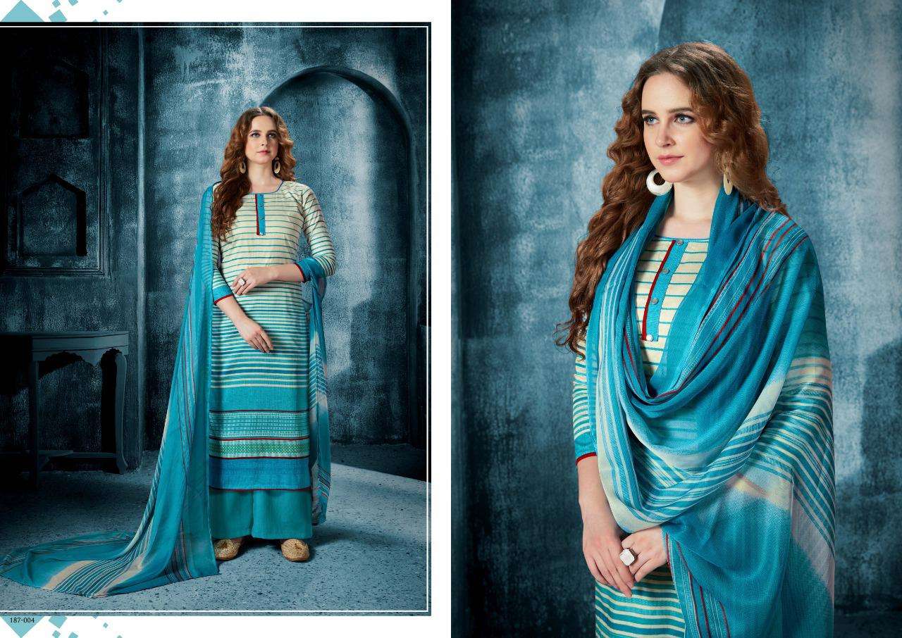 KRIZA BY MAADHAV SYNTHETIC 187-001 TO 187-008 SERIES BEAUTIFUL SUITS STYLISH FANCY COLORFUL PARTY WEAR & ETHNIC WEAR PURE CAMBRIC PRINT DRESSES AT WHOLESALE PRICE