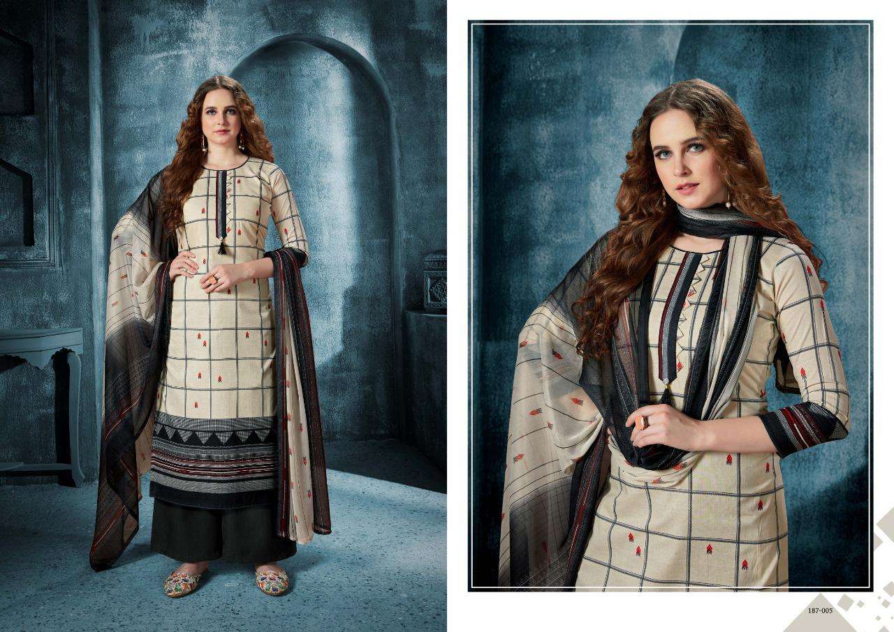 KRIZA BY MAADHAV SYNTHETIC 187-001 TO 187-008 SERIES BEAUTIFUL SUITS STYLISH FANCY COLORFUL PARTY WEAR & ETHNIC WEAR PURE CAMBRIC PRINT DRESSES AT WHOLESALE PRICE