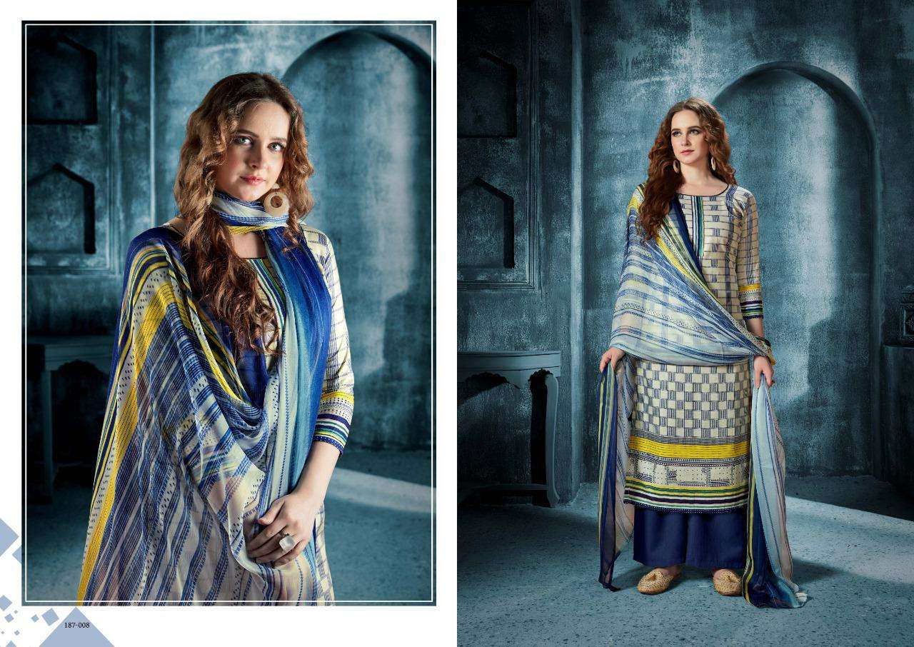KRIZA BY MAADHAV SYNTHETIC 187-001 TO 187-008 SERIES BEAUTIFUL SUITS STYLISH FANCY COLORFUL PARTY WEAR & ETHNIC WEAR PURE CAMBRIC PRINT DRESSES AT WHOLESALE PRICE