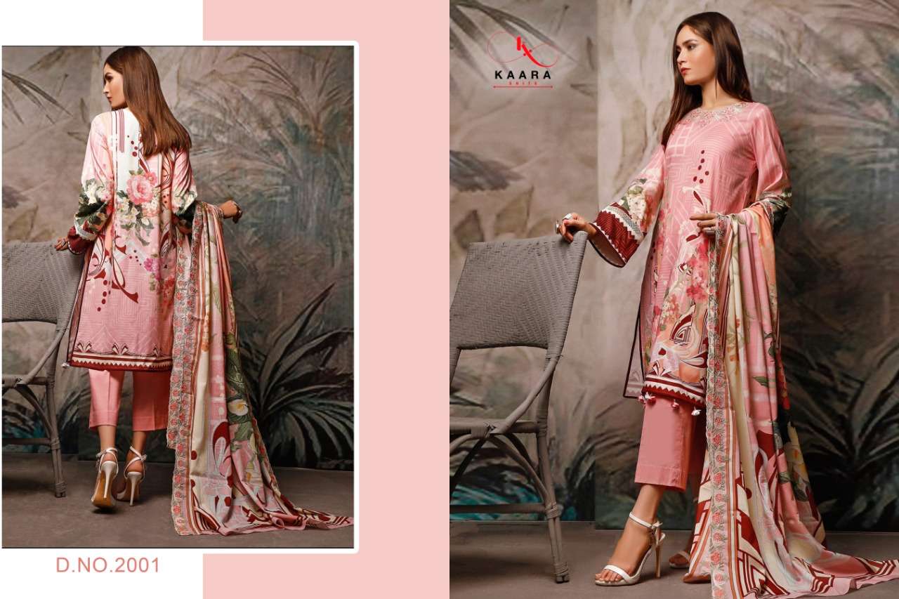 FIRDOUS LAWN COLLECTION VOL-2 BY KAARA SUITS 2001 TO 2008 SERIES BEAUTIFUL SUITS STYLISH FANCY COLORFUL PARTY WEAR & OCCASIONAL WEAR PURE COTTON DIGITAL PRINT WITH EMBROIDERY DRESSES AT WHOLESALE PRICE