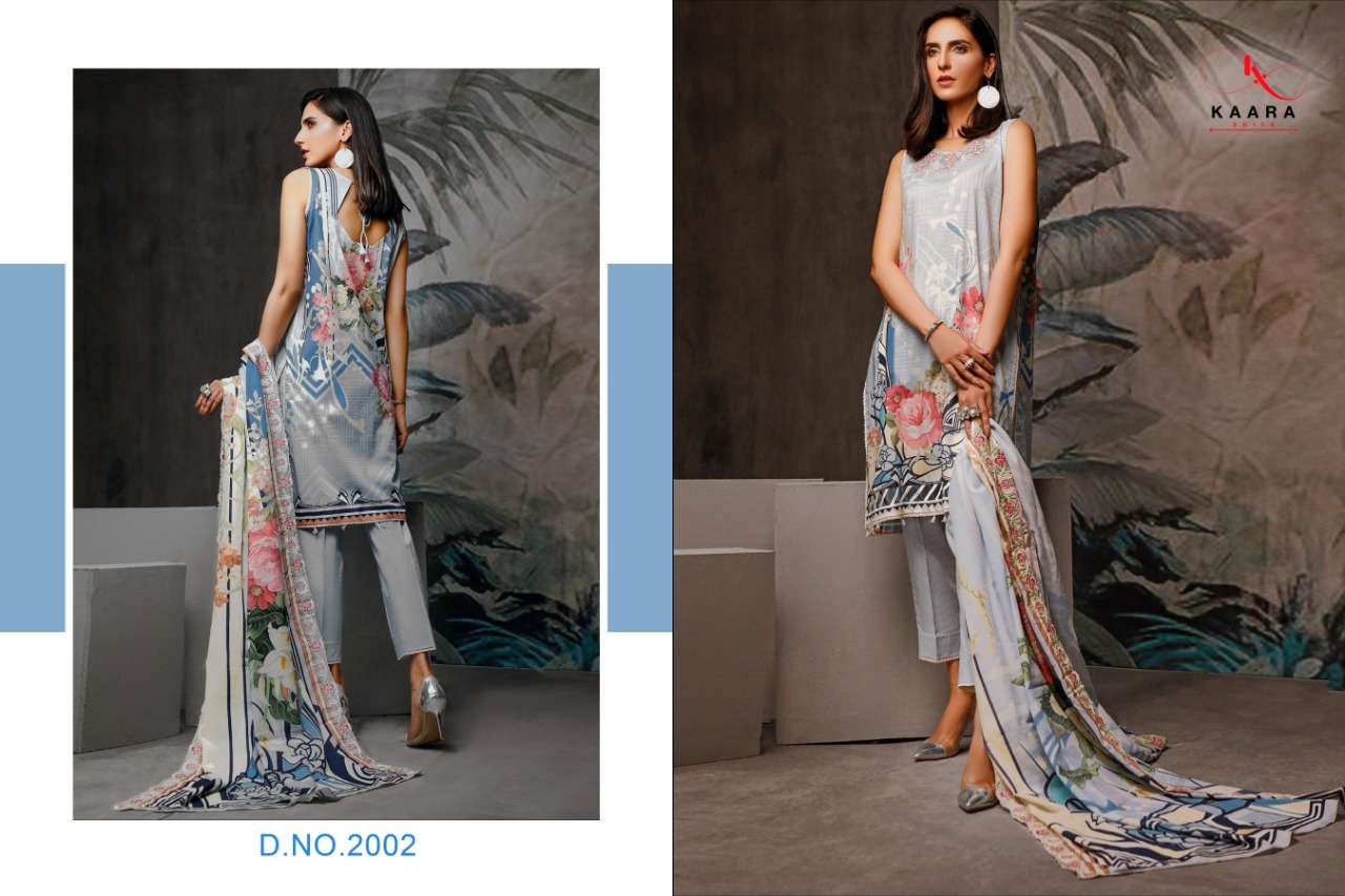 FIRDOUS LAWN COLLECTION VOL-2 BY KAARA SUITS 2001 TO 2008 SERIES BEAUTIFUL SUITS STYLISH FANCY COLORFUL PARTY WEAR & OCCASIONAL WEAR PURE COTTON DIGITAL PRINT WITH EMBROIDERY DRESSES AT WHOLESALE PRICE