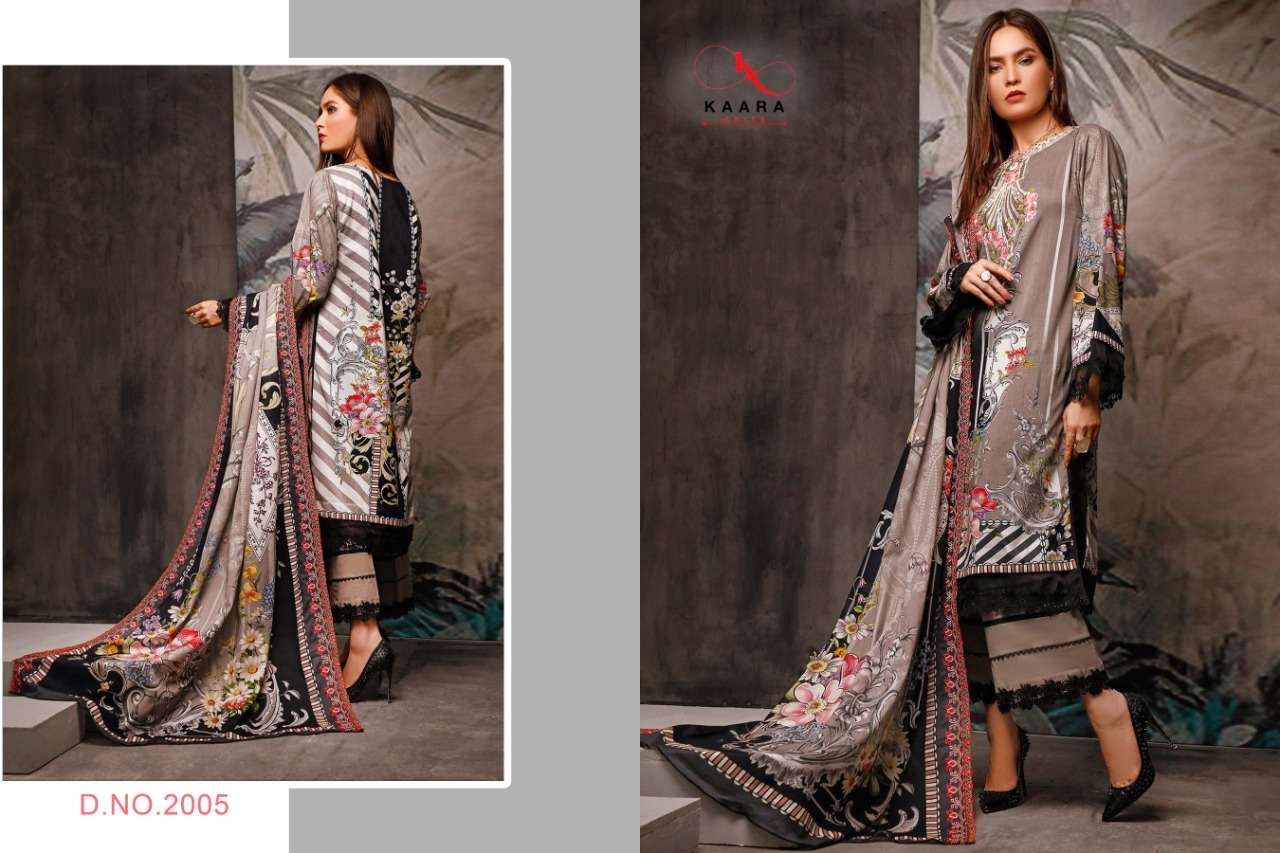 FIRDOUS LAWN COLLECTION VOL-2 BY KAARA SUITS 2001 TO 2008 SERIES BEAUTIFUL SUITS STYLISH FANCY COLORFUL PARTY WEAR & OCCASIONAL WEAR PURE COTTON DIGITAL PRINT WITH EMBROIDERY DRESSES AT WHOLESALE PRICE