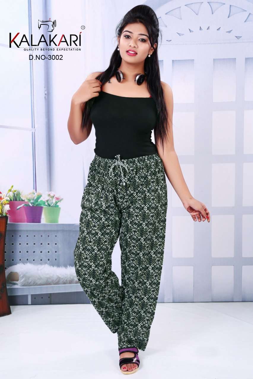 INKLINE PLAZO BY KALAKARI 3001 TO 3005 SERIES DESIGNER WEAR COLLECTION BEAUTIFUL STYLISH FANCY COLORFUL PARTY WEAR & OCCASIONAL WEAR COTTON LYCRA/MATTE LYCRA/SINKER PLAZO AT WHOLESALE PRICE