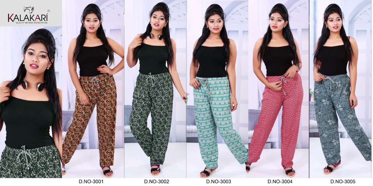 INKLINE PLAZO BY KALAKARI 3001 TO 3005 SERIES DESIGNER WEAR COLLECTION BEAUTIFUL STYLISH FANCY COLORFUL PARTY WEAR & OCCASIONAL WEAR COTTON LYCRA/MATTE LYCRA/SINKER PLAZO AT WHOLESALE PRICE