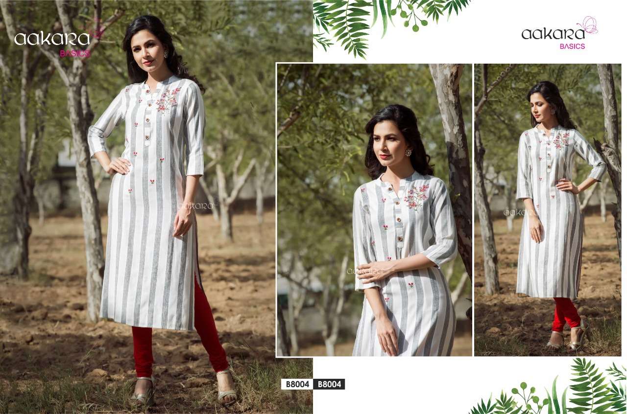 Aakra Basics Vol-8 By Aakara 8001 To 8006 Series Beautiful Stylish Fancy Colorful Casual Wear & Ethnic Wear Cotton With Embroidery Straight Kurtis At Wholesale Price