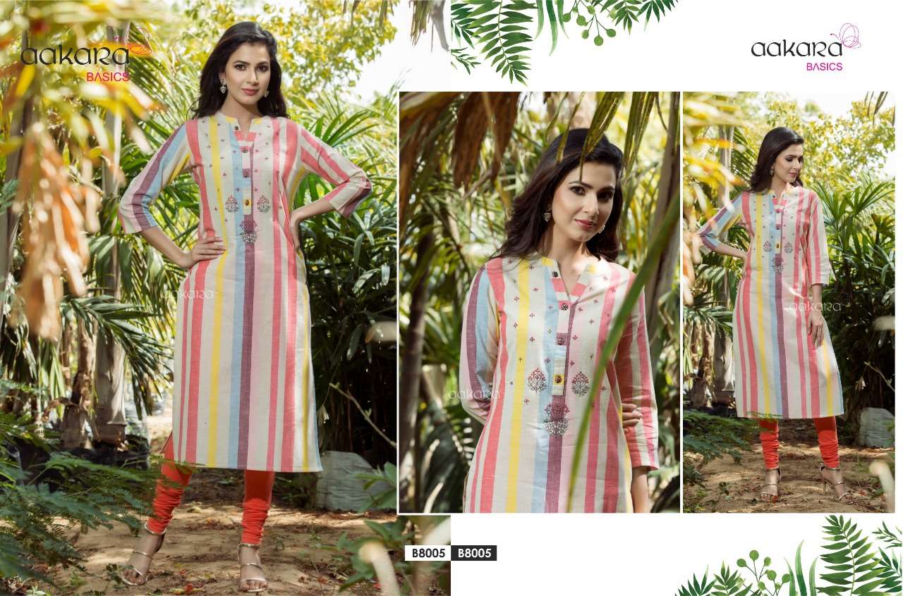 Aakra Basics Vol-8 By Aakara 8001 To 8006 Series Beautiful Stylish Fancy Colorful Casual Wear & Ethnic Wear Cotton With Embroidery Straight Kurtis At Wholesale Price
