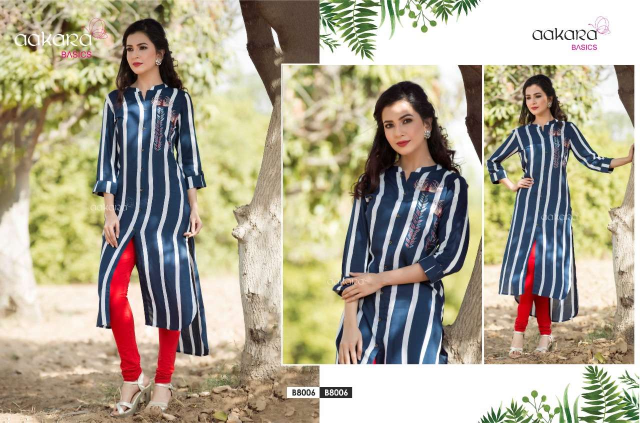 Aakra Basics Vol-8 By Aakara 8001 To 8006 Series Beautiful Stylish Fancy Colorful Casual Wear & Ethnic Wear Cotton With Embroidery Straight Kurtis At Wholesale Price