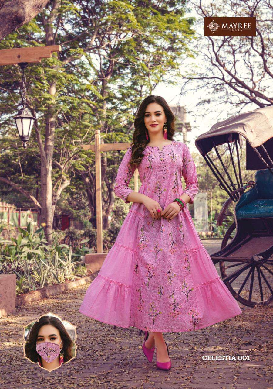CELESTIA BY MAYREE 001 TO 008 SERIES BEAUTIFUL COLORFUL STYLISH FANCY CASUAL WEAR & ETHNIC WEAR & READY TO WEAR COTTON MAL WITH HANDWORK GOWN AT WHOLESALE PRICE