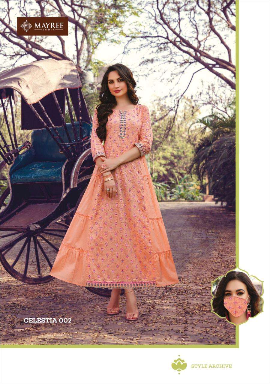 CELESTIA BY MAYREE 001 TO 008 SERIES BEAUTIFUL COLORFUL STYLISH FANCY CASUAL WEAR & ETHNIC WEAR & READY TO WEAR COTTON MAL WITH HANDWORK GOWN AT WHOLESALE PRICE