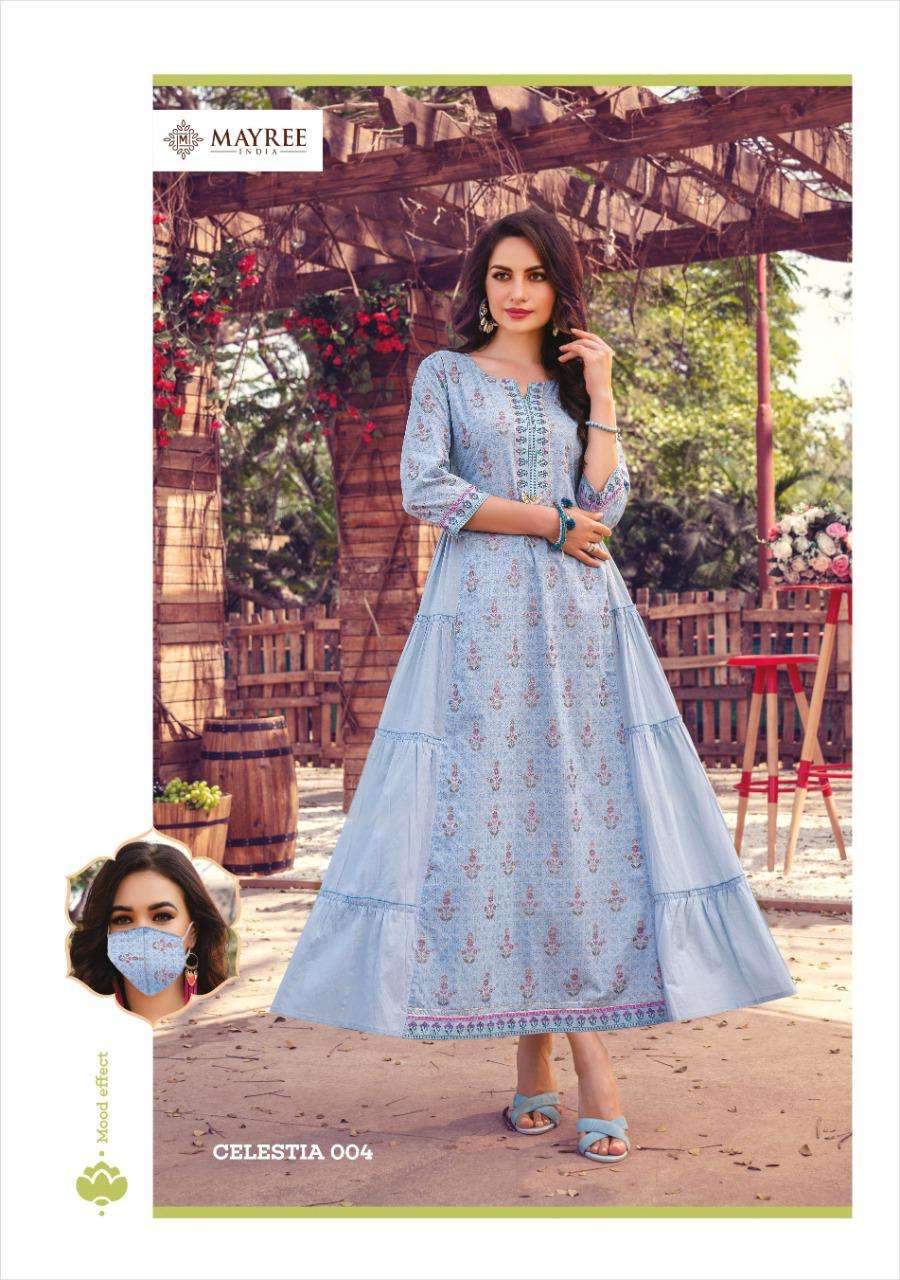 CELESTIA BY MAYREE 001 TO 008 SERIES BEAUTIFUL COLORFUL STYLISH FANCY CASUAL WEAR & ETHNIC WEAR & READY TO WEAR COTTON MAL WITH HANDWORK GOWN AT WHOLESALE PRICE