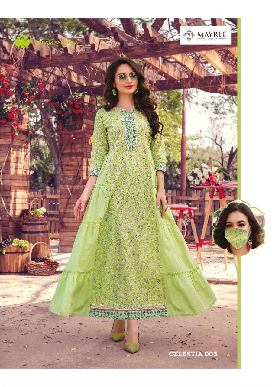 CELESTIA BY MAYREE 001 TO 008 SERIES BEAUTIFUL COLORFUL STYLISH FANCY CASUAL WEAR & ETHNIC WEAR & READY TO WEAR COTTON MAL WITH HANDWORK GOWN AT WHOLESALE PRICE