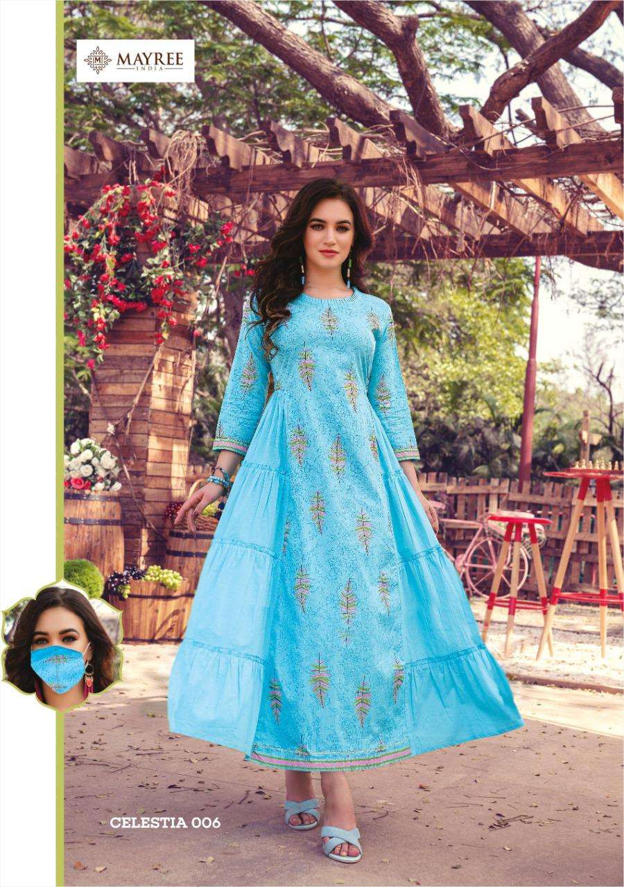CELESTIA BY MAYREE 001 TO 008 SERIES BEAUTIFUL COLORFUL STYLISH FANCY CASUAL WEAR & ETHNIC WEAR & READY TO WEAR COTTON MAL WITH HANDWORK GOWN AT WHOLESALE PRICE
