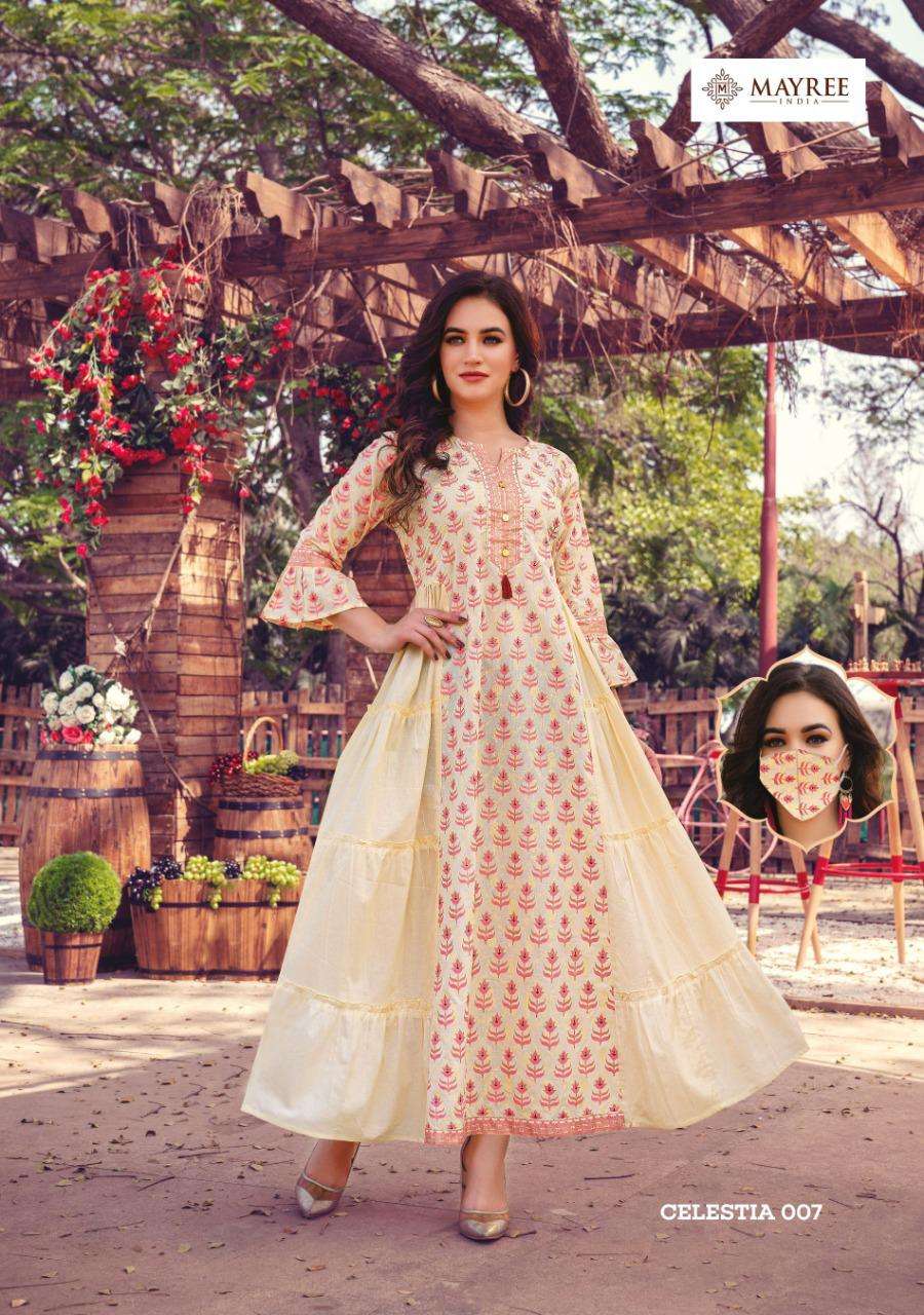 CELESTIA BY MAYREE 001 TO 008 SERIES BEAUTIFUL COLORFUL STYLISH FANCY CASUAL WEAR & ETHNIC WEAR & READY TO WEAR COTTON MAL WITH HANDWORK GOWN AT WHOLESALE PRICE