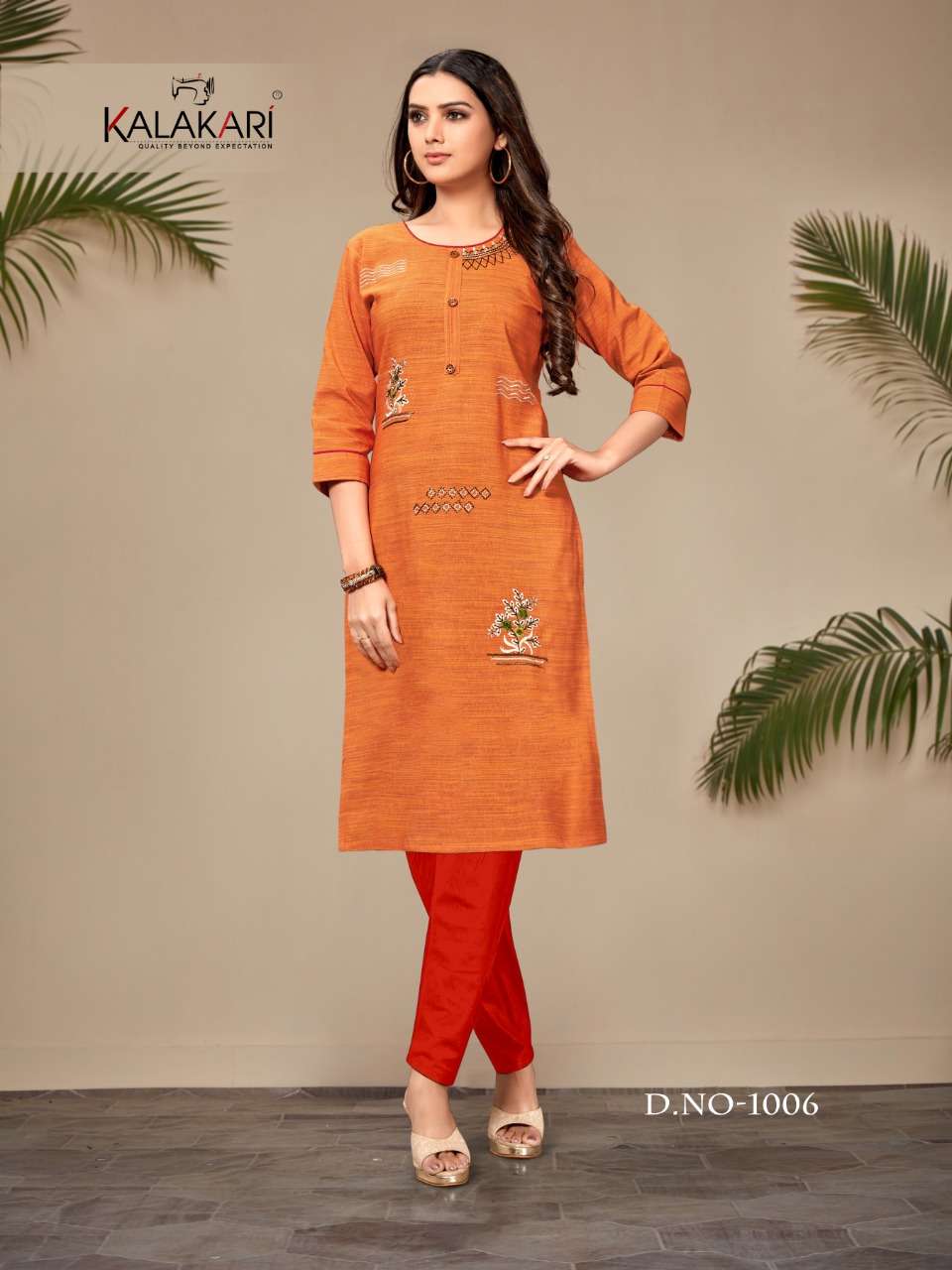 SAANVI VOL-8 BY KALAKARI 1001 TO 1008 SERIES BEAUTIFUL STYLISH FANCY COLORFUL CASUAL WEAR & ETHNIC WEAR & READY TO WEAR TWO TONE COTTON EMBROIDERED KURTIS AT WHOLESALE PRICE