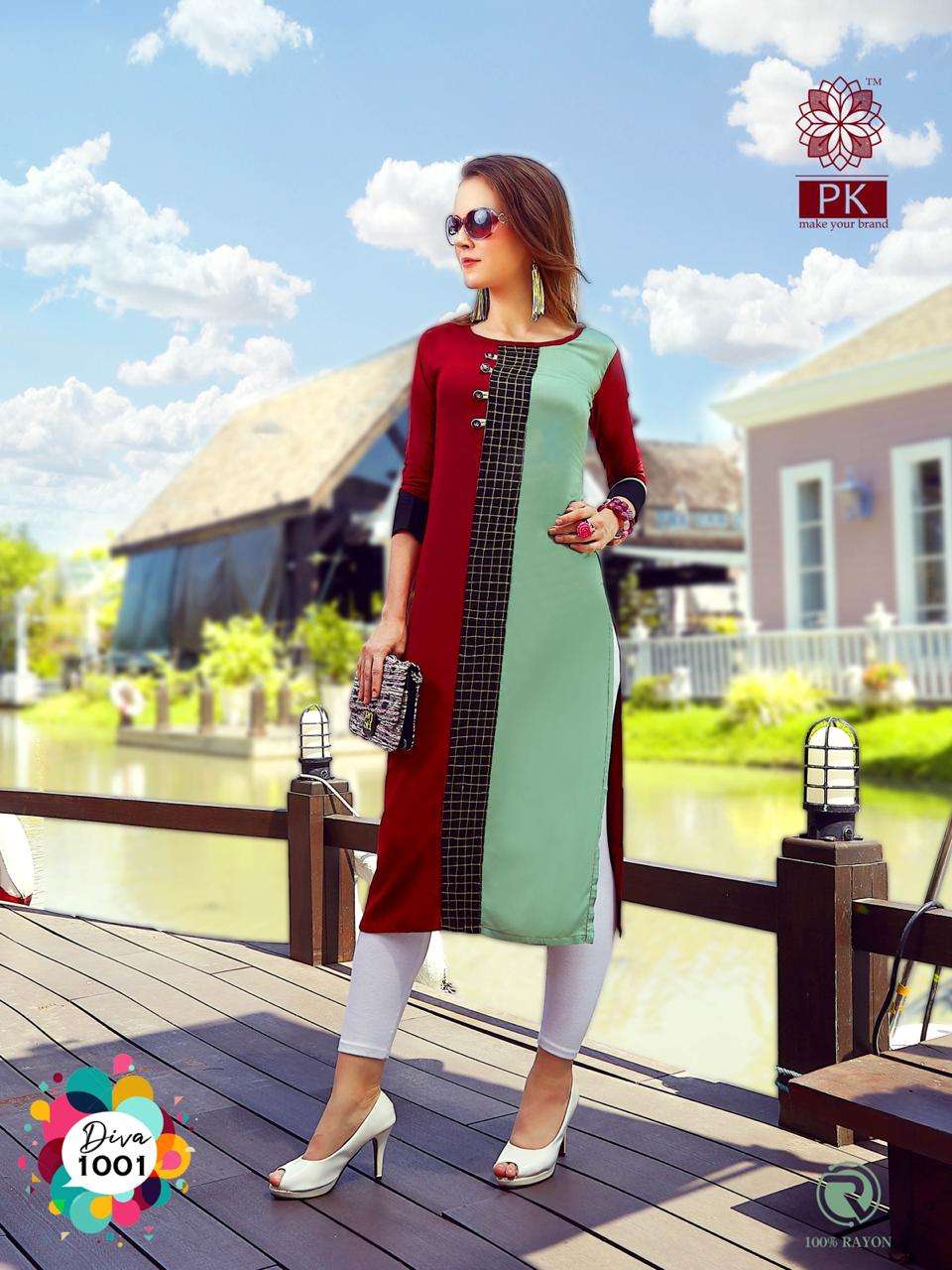 FASHION DIVA VOL-1 BY PK 1001 TO 1007 SERIES BEAUTIFUL COLORFUL STYLISH FANCY CASUAL WEAR & ETHNIC WEAR & READY TO WEAR HEAVY RAYON DIGITAL PRINT KURTIS AT WHOLESALE PRICE