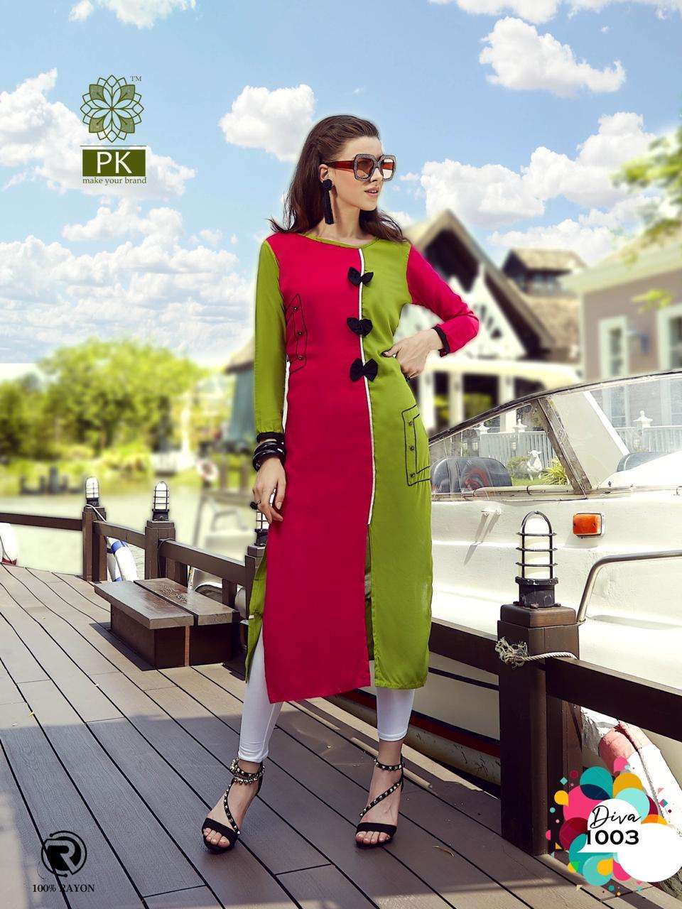 FASHION DIVA VOL-1 BY PK 1001 TO 1007 SERIES BEAUTIFUL COLORFUL STYLISH FANCY CASUAL WEAR & ETHNIC WEAR & READY TO WEAR HEAVY RAYON DIGITAL PRINT KURTIS AT WHOLESALE PRICE
