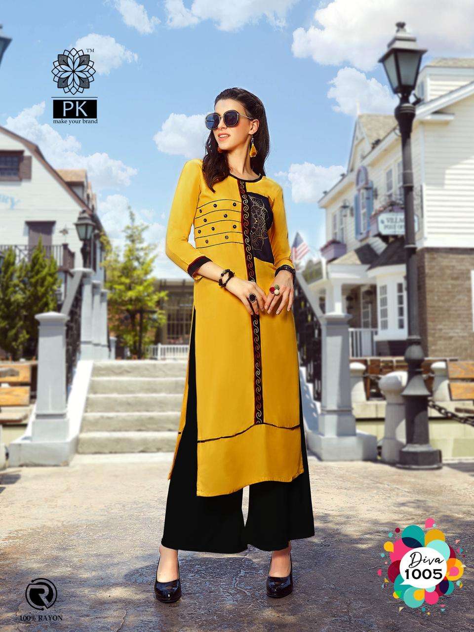 FASHION DIVA VOL-1 BY PK 1001 TO 1007 SERIES BEAUTIFUL COLORFUL STYLISH FANCY CASUAL WEAR & ETHNIC WEAR & READY TO WEAR HEAVY RAYON DIGITAL PRINT KURTIS AT WHOLESALE PRICE