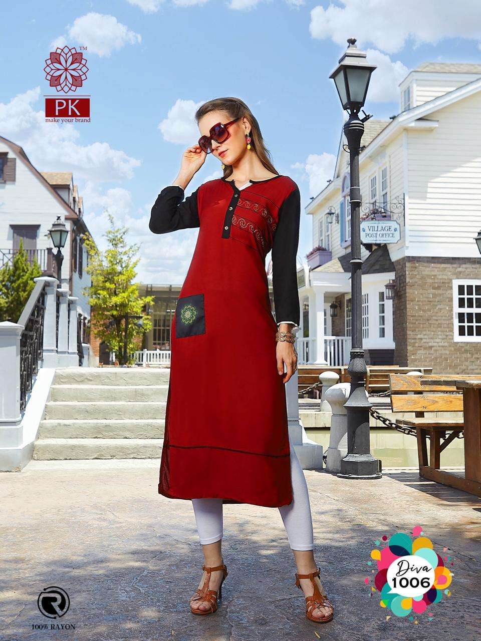 FASHION DIVA VOL-1 BY PK 1001 TO 1007 SERIES BEAUTIFUL COLORFUL STYLISH FANCY CASUAL WEAR & ETHNIC WEAR & READY TO WEAR HEAVY RAYON DIGITAL PRINT KURTIS AT WHOLESALE PRICE
