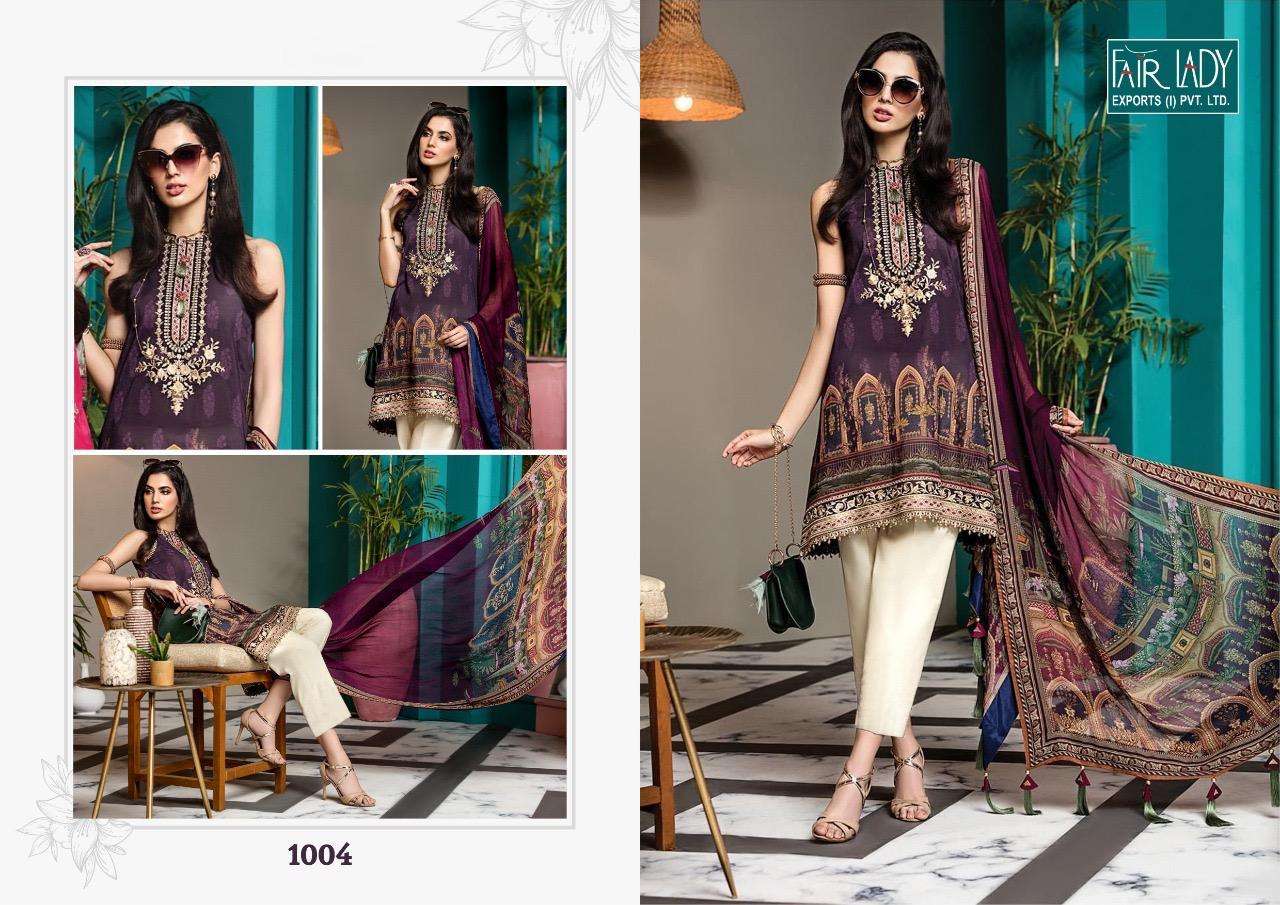 VIVA ANAYA BY FAIR LADY 1001 TO 1004 SERIES DESIGNER SUITS BEAUTIFUL STYLISH FANCY COLORFUL PARTY WEAR & ETHNIC WEAR JAM SATIN PRINTED WITH EMBROIDERY DRESSES AT WHOLESALE PRICE