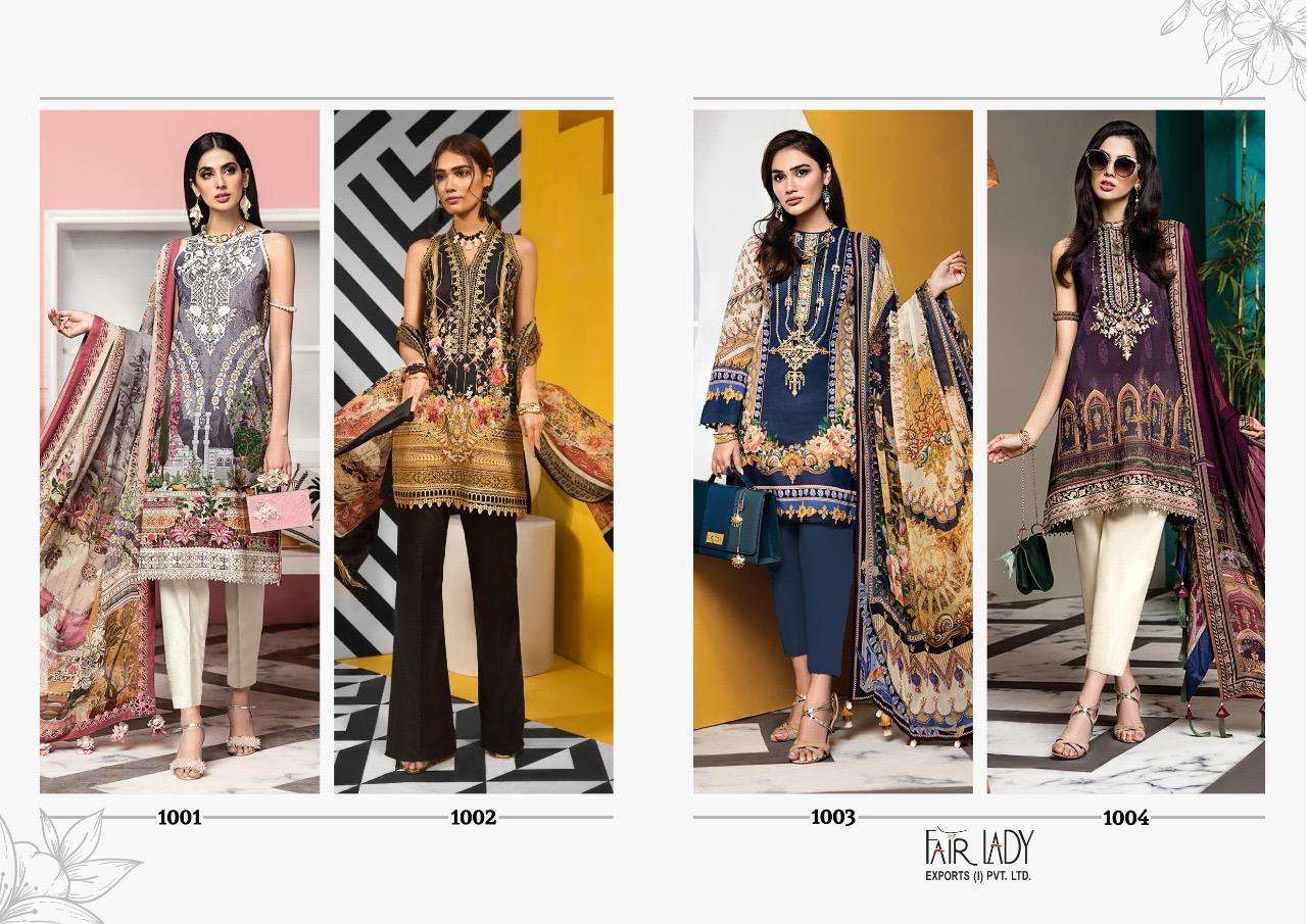 VIVA ANAYA BY FAIR LADY 1001 TO 1004 SERIES DESIGNER SUITS BEAUTIFUL STYLISH FANCY COLORFUL PARTY WEAR & ETHNIC WEAR JAM SATIN PRINTED WITH EMBROIDERY DRESSES AT WHOLESALE PRICE