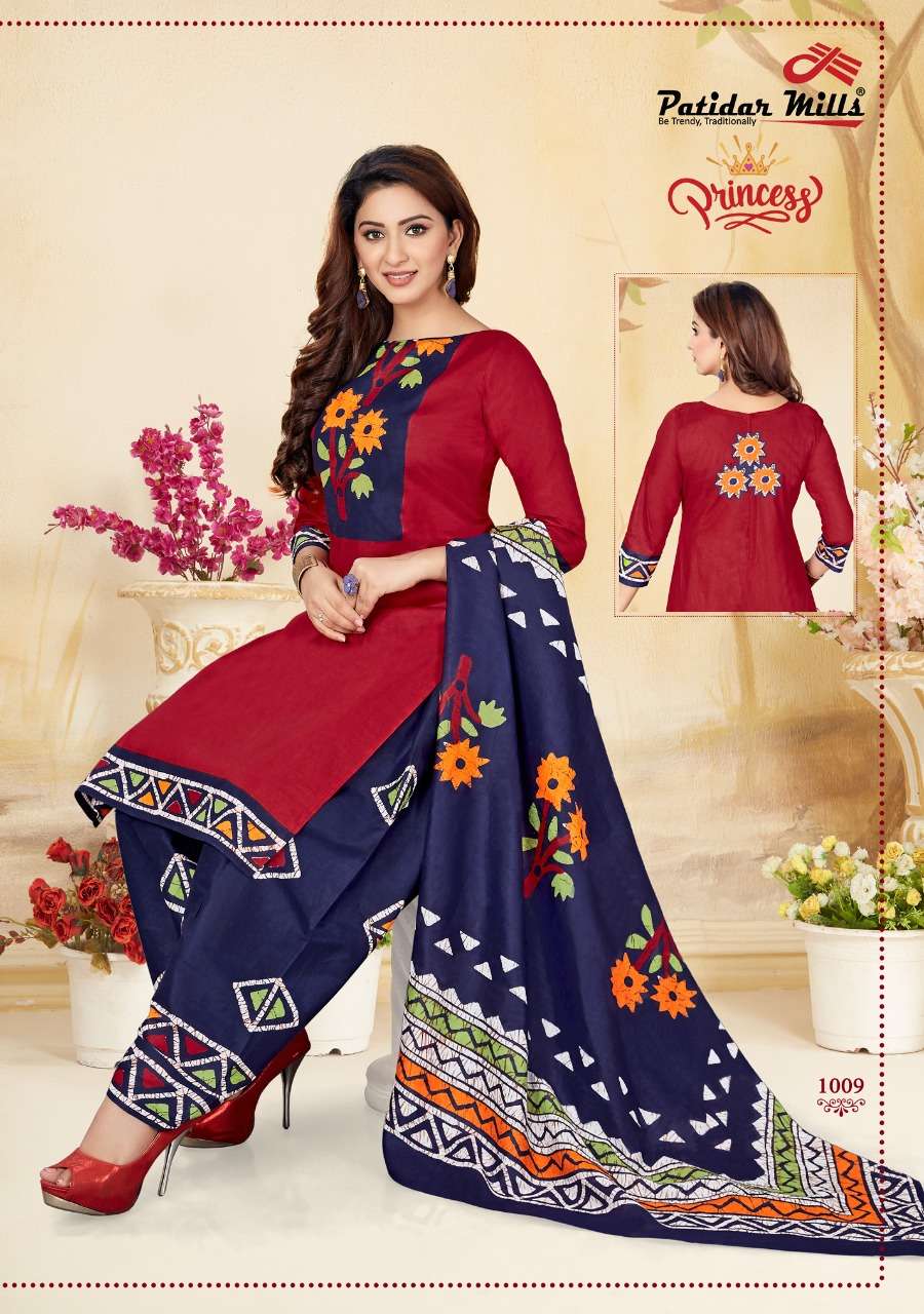 PRINCESS BY PATIDAR MILLS 1001 TO 1012 DESIGNER SUITS BEAUTIFUL STYLISH FANCY COLORFUL PARTY WEAR & ETHNIC WEAR COTTON PRINTED DRESSES AT WHOLESALE PRICE