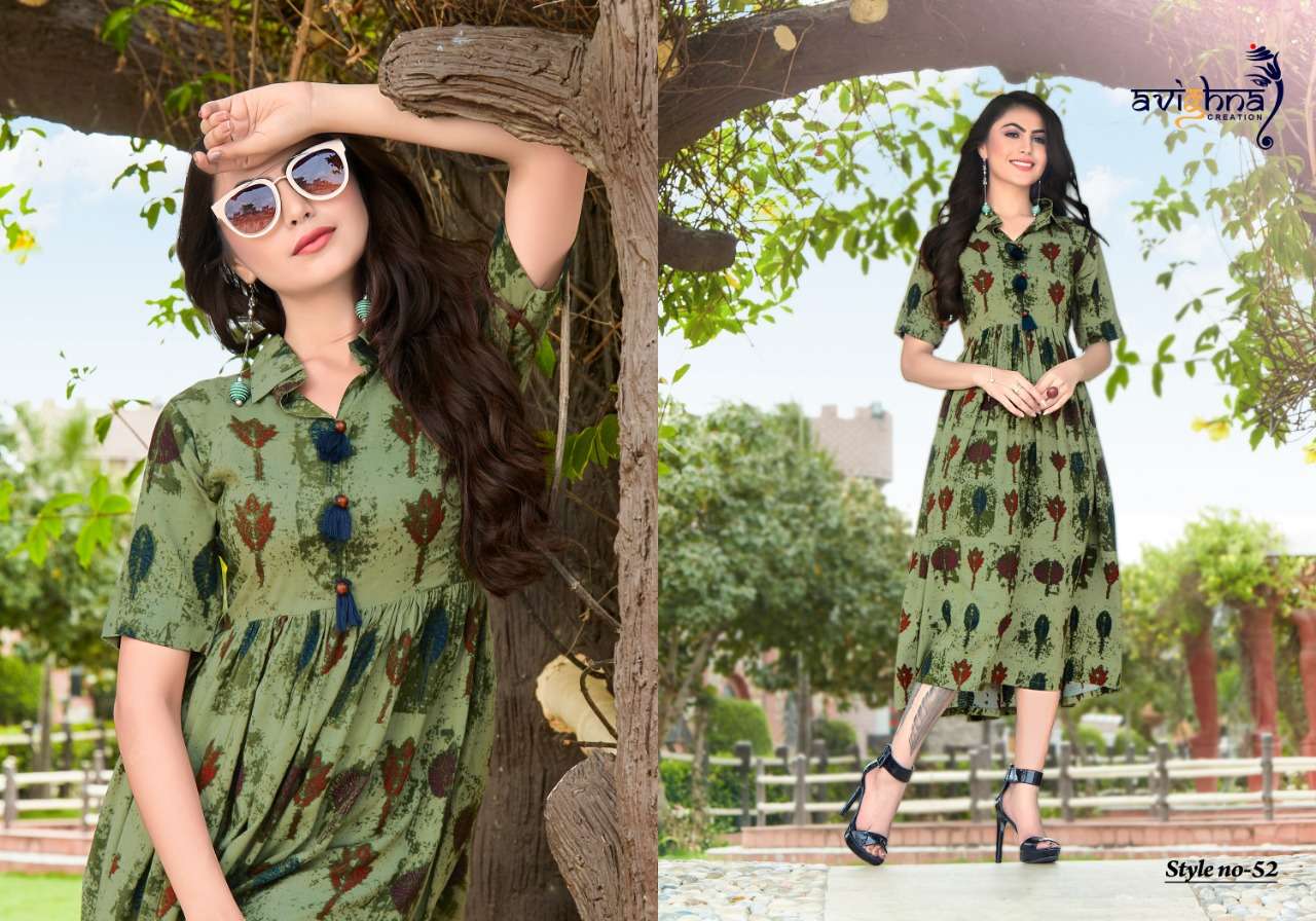 Navlika Vol-2 By Avighna Creation 48 To 55 Series Beautiful Stylish Fancy Colorful Casual Wear & Ethnic Wear & Ready To Wear Rayon Printed Kurtis At Wholesale Price