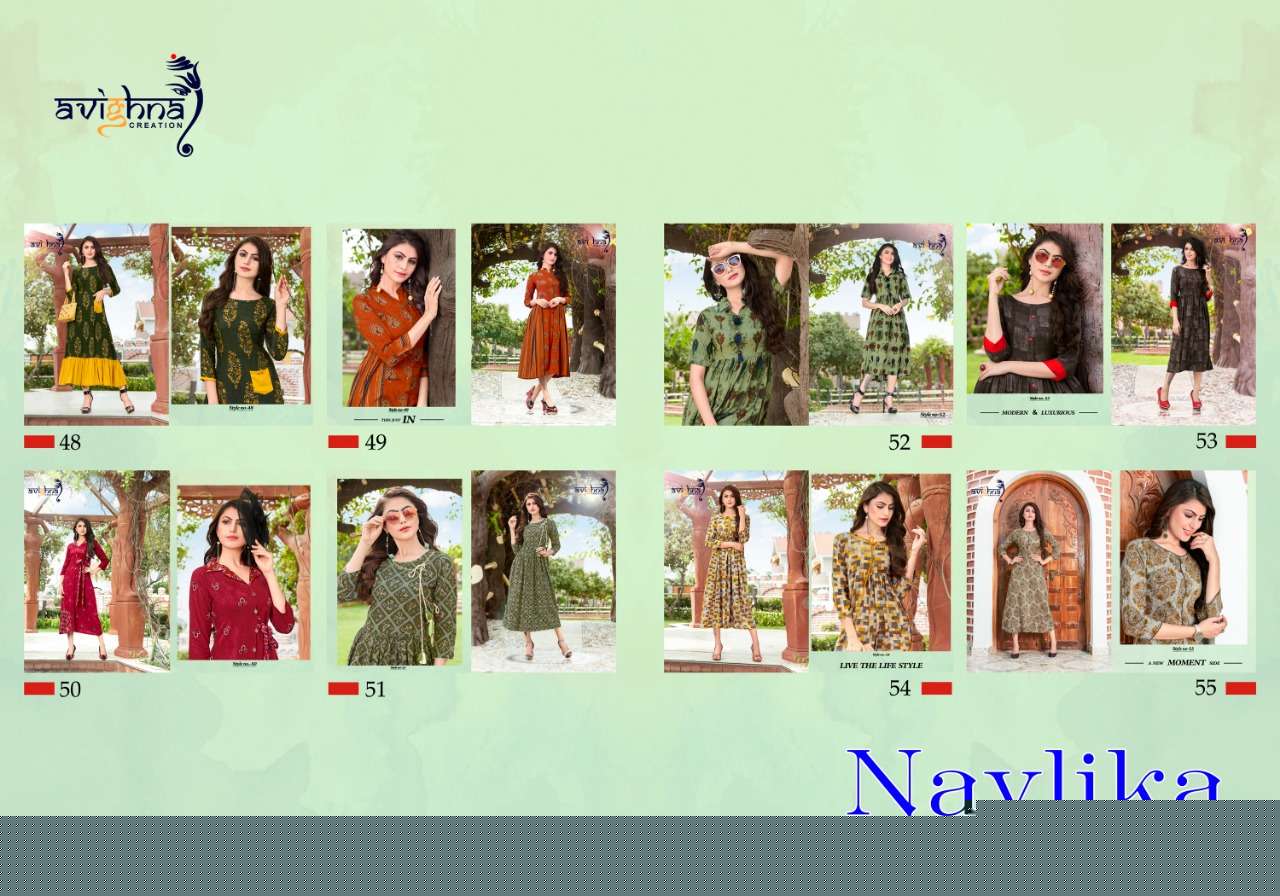 Navlika Vol-2 By Avighna Creation 48 To 55 Series Beautiful Stylish Fancy Colorful Casual Wear & Ethnic Wear & Ready To Wear Rayon Printed Kurtis At Wholesale Price