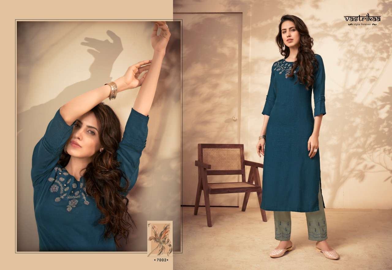 SAVYA VOL-2 BY VASTRIKAA 7001 TO 7006 SERIES BEAUTIFUL STYLISH FANCY COLORFUL CASUAL WEAR & ETHNIC WEAR & READY TO WEAR HEAVY RAYON SLUB KURTIS WITH BOTTOM AT WHOLESALE PRICE