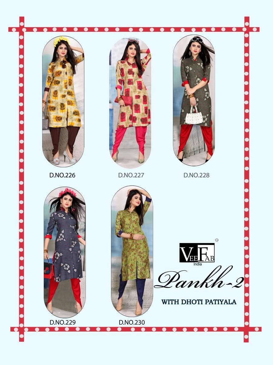 Pankh Vol-2 By Vee Fab 226 To 230 Series Indian Traditional Wear Collection Beautiful Stylish Fancy Colorful Party Wear & Occasional Wear Rayon Dyed And Printed Kurtis At Wholesale Price