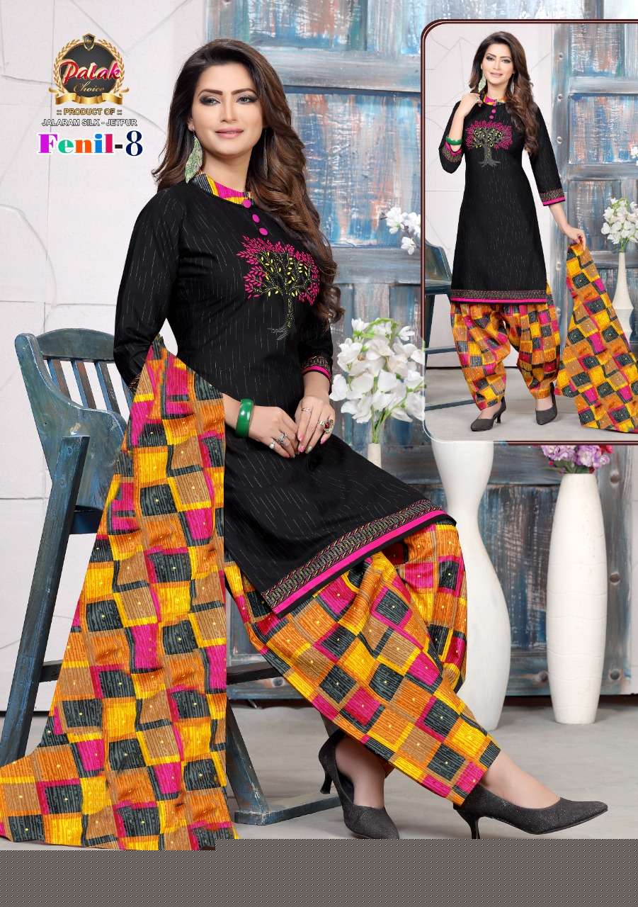 FENIL VOL-8 BY PALAK CHOICE 8001 TO 8012 SERIES BEAUTIFUL SUITS STYLISH FANCY COLORFUL PARTY WEAR & OCCASIONAL WEAR COTTON PRINTED DRESSES AT WHOLESALE PRICE