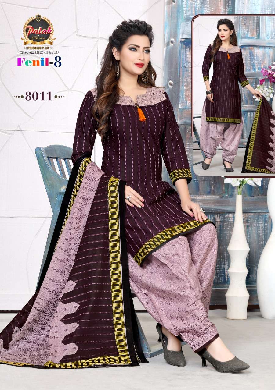 FENIL VOL-8 BY PALAK CHOICE 8001 TO 8012 SERIES BEAUTIFUL SUITS STYLISH FANCY COLORFUL PARTY WEAR & OCCASIONAL WEAR COTTON PRINTED DRESSES AT WHOLESALE PRICE