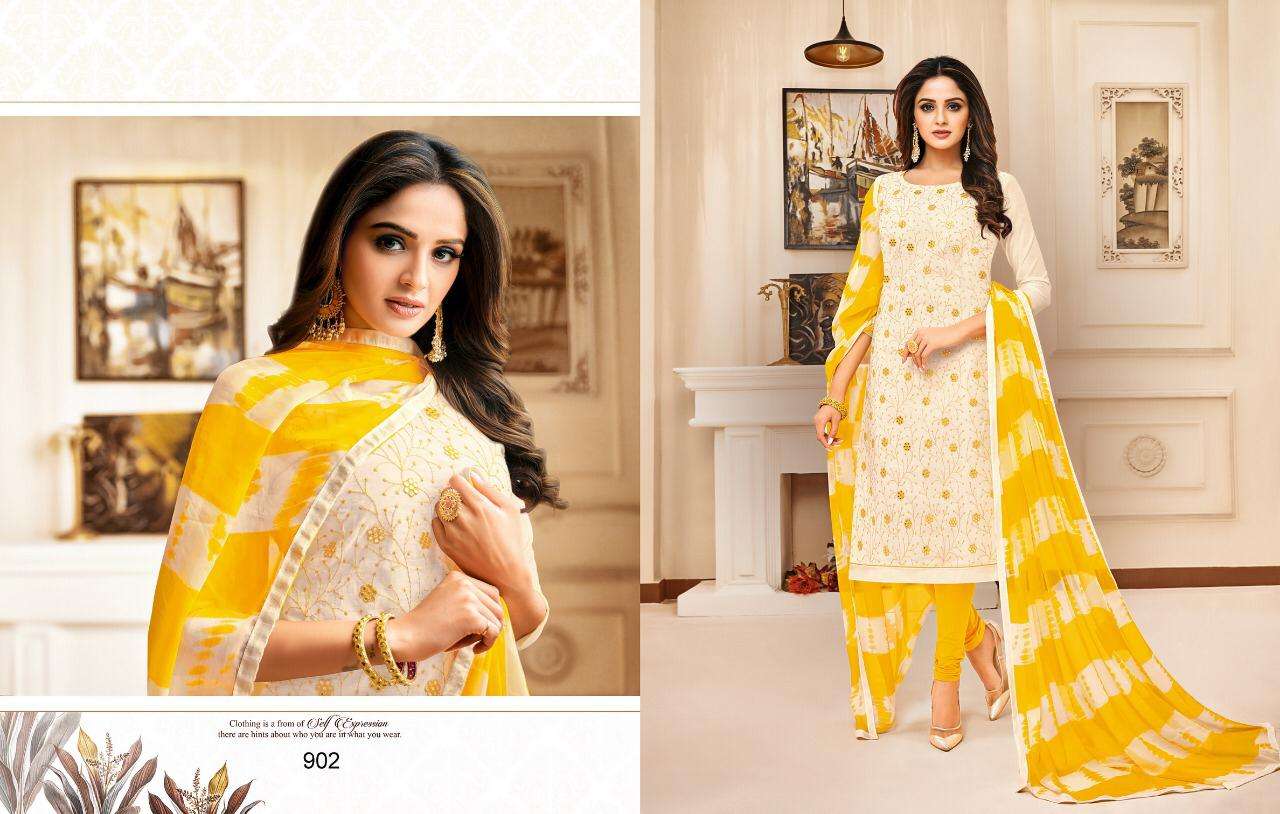 SILKY VOL-5 BY KAYCE TRENDZ 900 TO 911 SERIES BEAUTIFUL STYLISH PATIALA SUITS FANCY COLORFUL CASUAL WEAR & ETHNIC WEAR & READY TO WEAR SEMI MODEL SILK DRESSES AT WHOLESALE PRICE