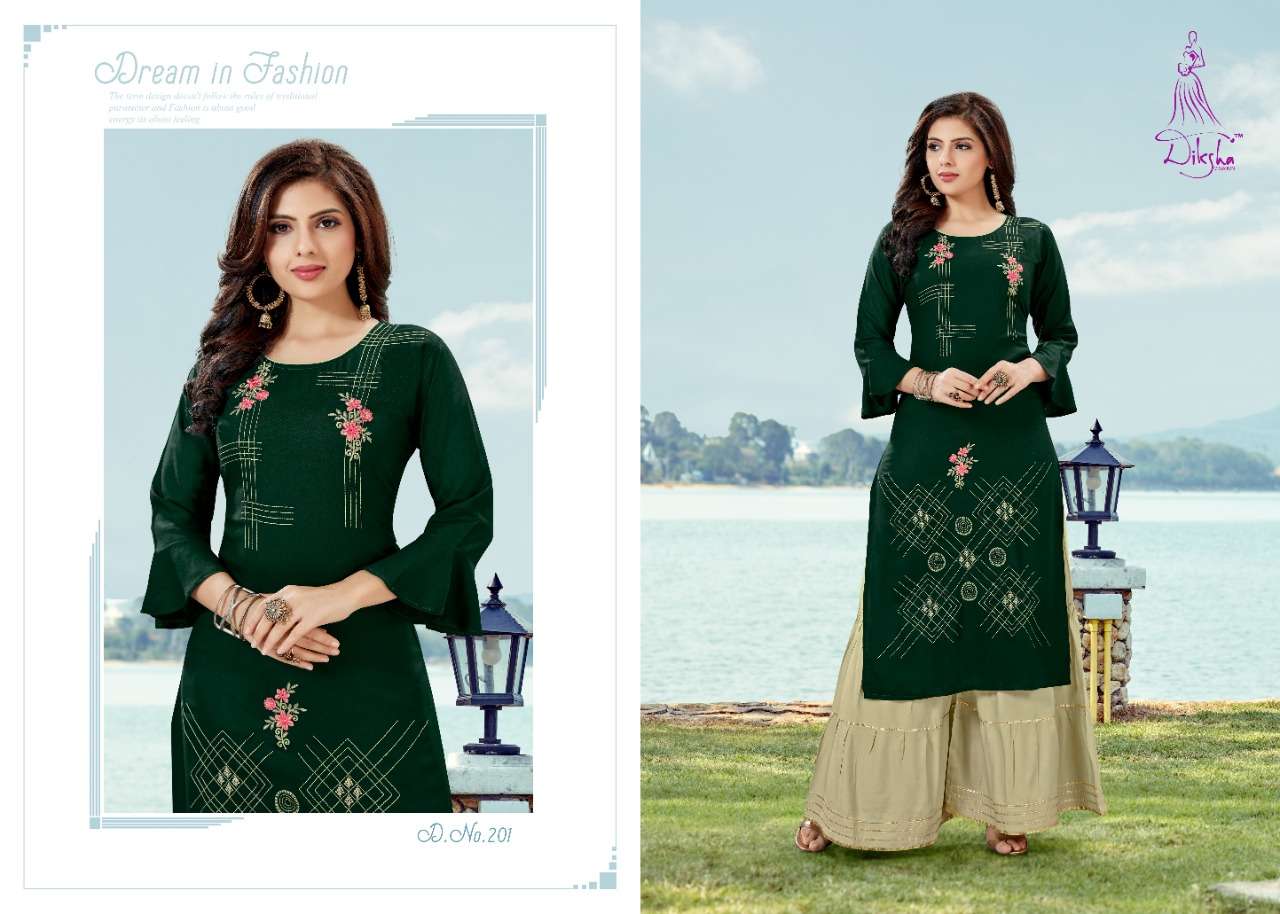 NETRA BY DIKSHA FASHION 201 TO 208 SERIES BEAUTIFUL COLORFUL STYLISH FANCY CASUAL WEAR & ETHNIC WEAR & READY TO WEAR HEAVY RAYON WITH EMBROIDERY KURTIS AT WHOLESALE PRICE