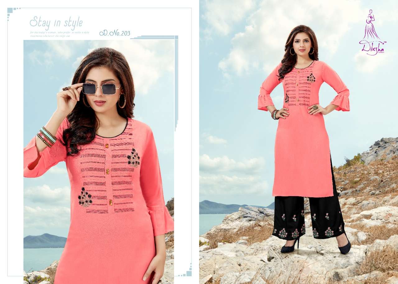 NETRA BY DIKSHA FASHION 201 TO 208 SERIES BEAUTIFUL COLORFUL STYLISH FANCY CASUAL WEAR & ETHNIC WEAR & READY TO WEAR HEAVY RAYON WITH EMBROIDERY KURTIS AT WHOLESALE PRICE