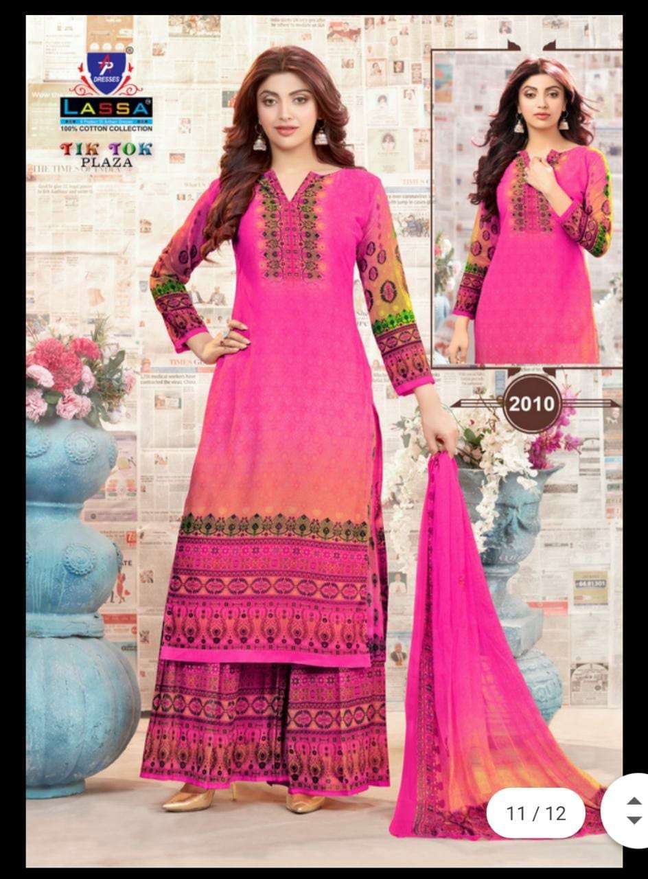 TIK TOK VOL-2 BY LASSA 12001 TO 2010 SERIES BEAUTIFUL STYLISH PATIALA SUITS FANCY COLORFUL CASUAL WEAR & ETHNIC WEAR & READY TO WEAR COTTON PRINTED DRESSES AT WHOLESALE PRICE