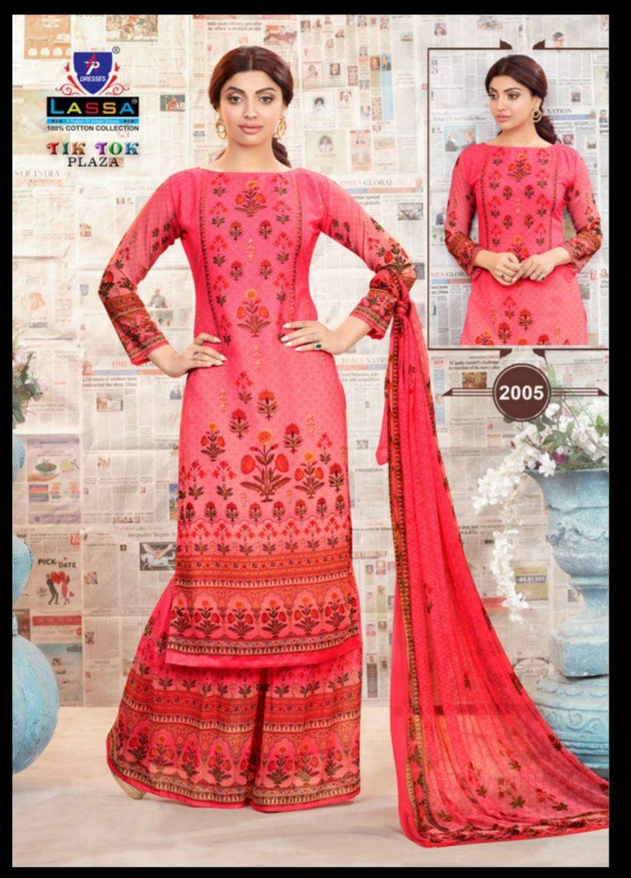 TIK TOK VOL-2 BY LASSA 12001 TO 2010 SERIES BEAUTIFUL STYLISH PATIALA SUITS FANCY COLORFUL CASUAL WEAR & ETHNIC WEAR & READY TO WEAR COTTON PRINTED DRESSES AT WHOLESALE PRICE