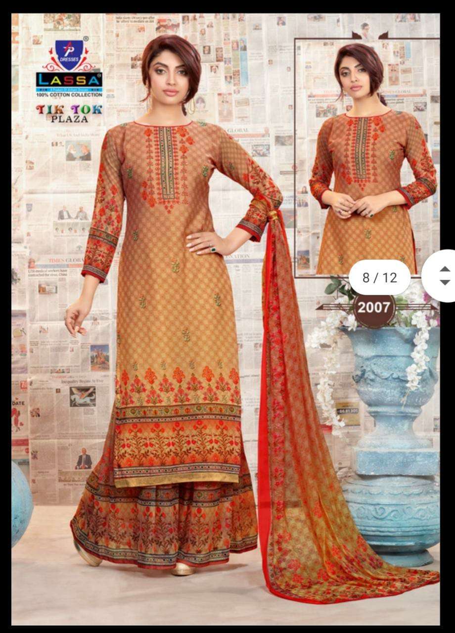 TIK TOK VOL-2 BY LASSA 12001 TO 2010 SERIES BEAUTIFUL STYLISH PATIALA SUITS FANCY COLORFUL CASUAL WEAR & ETHNIC WEAR & READY TO WEAR COTTON PRINTED DRESSES AT WHOLESALE PRICE