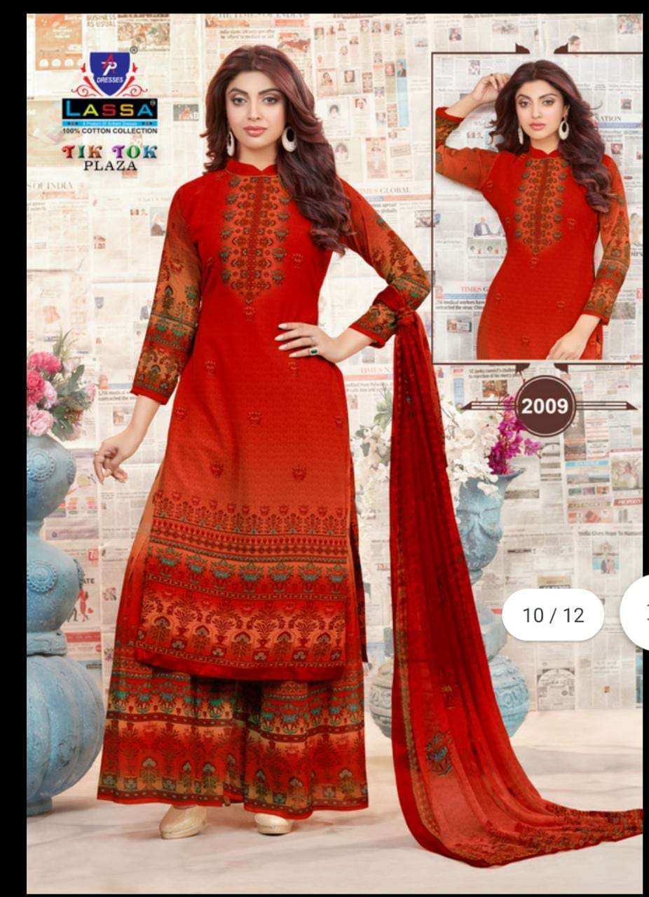 TIK TOK VOL-2 BY LASSA 12001 TO 2010 SERIES BEAUTIFUL STYLISH PATIALA SUITS FANCY COLORFUL CASUAL WEAR & ETHNIC WEAR & READY TO WEAR COTTON PRINTED DRESSES AT WHOLESALE PRICE