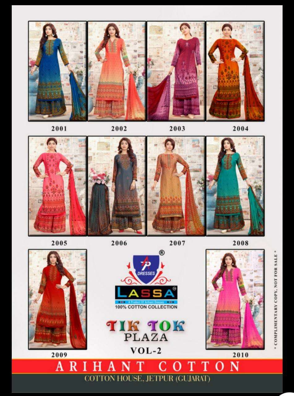 TIK TOK VOL-2 BY LASSA 12001 TO 2010 SERIES BEAUTIFUL STYLISH PATIALA SUITS FANCY COLORFUL CASUAL WEAR & ETHNIC WEAR & READY TO WEAR COTTON PRINTED DRESSES AT WHOLESALE PRICE