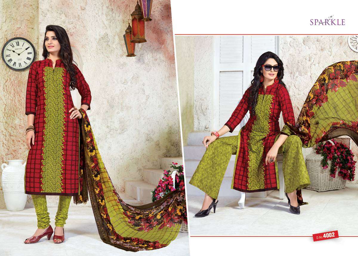 SPARKLE VOL-4 BY PATIDAR MILLS 4001 TO 4010 SERIES BEAUTIFUL STYLISH PATIALA SUITS FANCY COLORFUL CASUAL WEAR & ETHNIC WEAR & READY TO WEAR COTTON PRINTED DRESSES AT WHOLESALE PRICE