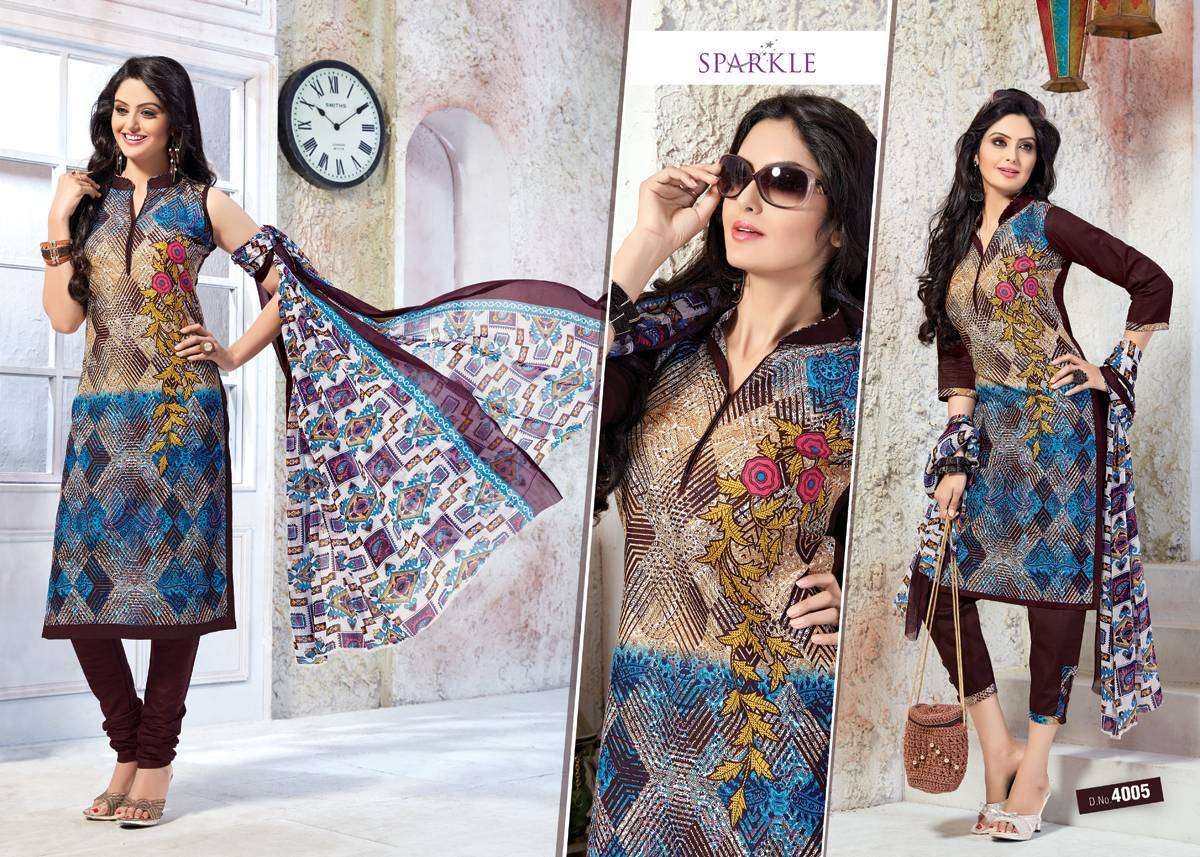 SPARKLE VOL-4 BY PATIDAR MILLS 4001 TO 4010 SERIES BEAUTIFUL STYLISH PATIALA SUITS FANCY COLORFUL CASUAL WEAR & ETHNIC WEAR & READY TO WEAR COTTON PRINTED DRESSES AT WHOLESALE PRICE