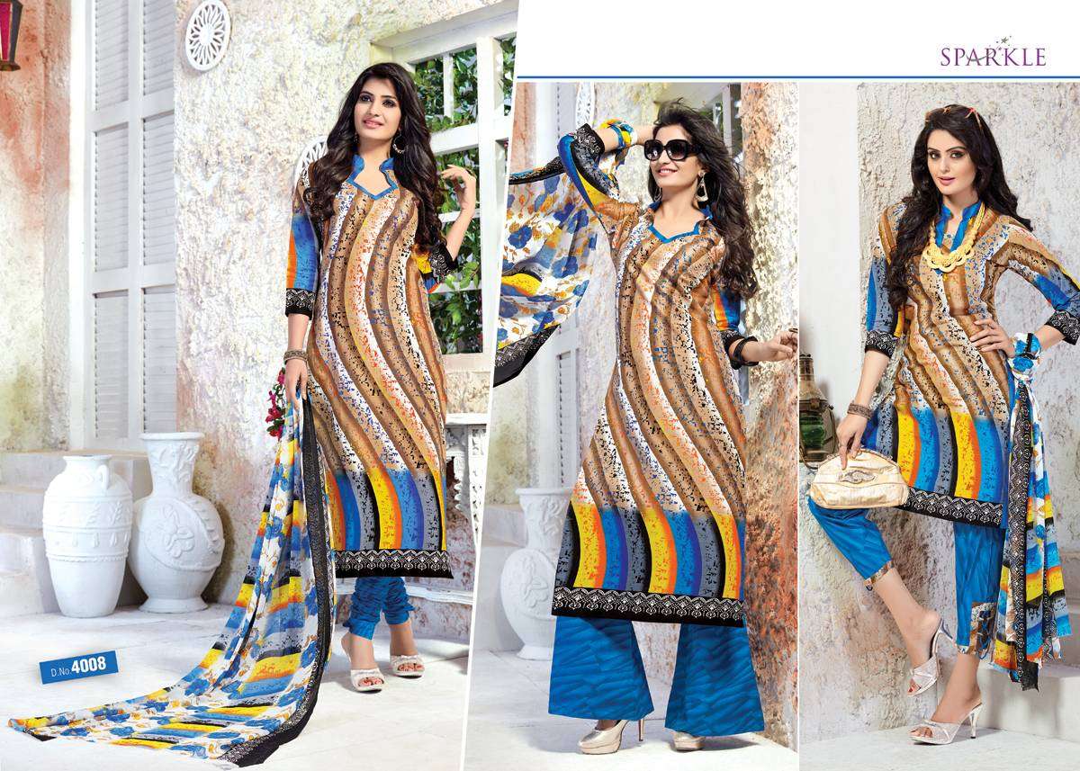 SPARKLE VOL-4 BY PATIDAR MILLS 4001 TO 4010 SERIES BEAUTIFUL STYLISH PATIALA SUITS FANCY COLORFUL CASUAL WEAR & ETHNIC WEAR & READY TO WEAR COTTON PRINTED DRESSES AT WHOLESALE PRICE