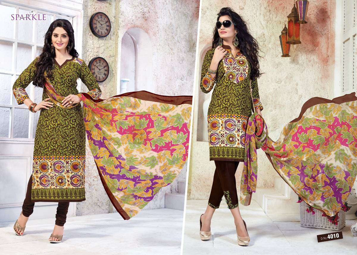 SPARKLE VOL-4 BY PATIDAR MILLS 4001 TO 4010 SERIES BEAUTIFUL STYLISH PATIALA SUITS FANCY COLORFUL CASUAL WEAR & ETHNIC WEAR & READY TO WEAR COTTON PRINTED DRESSES AT WHOLESALE PRICE