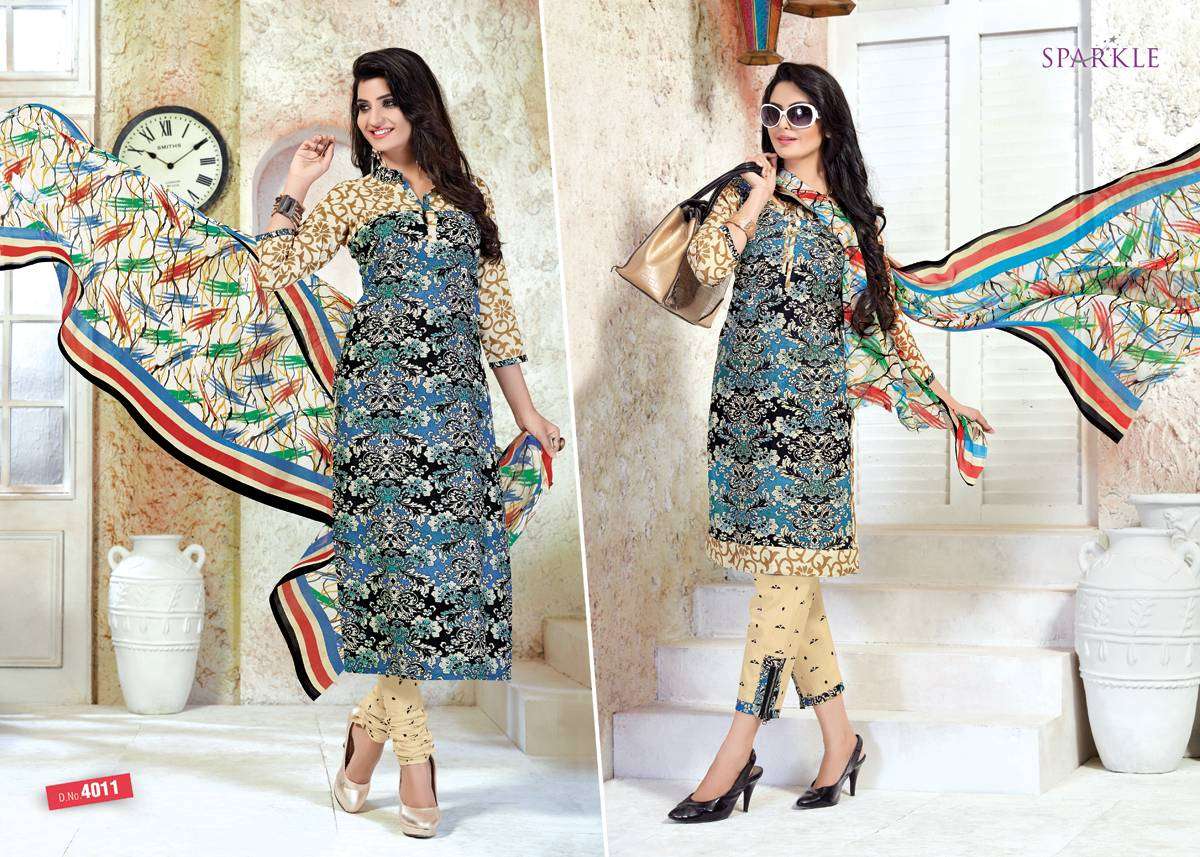 SPARKLE VOL-4 BY PATIDAR MILLS 4001 TO 4010 SERIES BEAUTIFUL STYLISH PATIALA SUITS FANCY COLORFUL CASUAL WEAR & ETHNIC WEAR & READY TO WEAR COTTON PRINTED DRESSES AT WHOLESALE PRICE