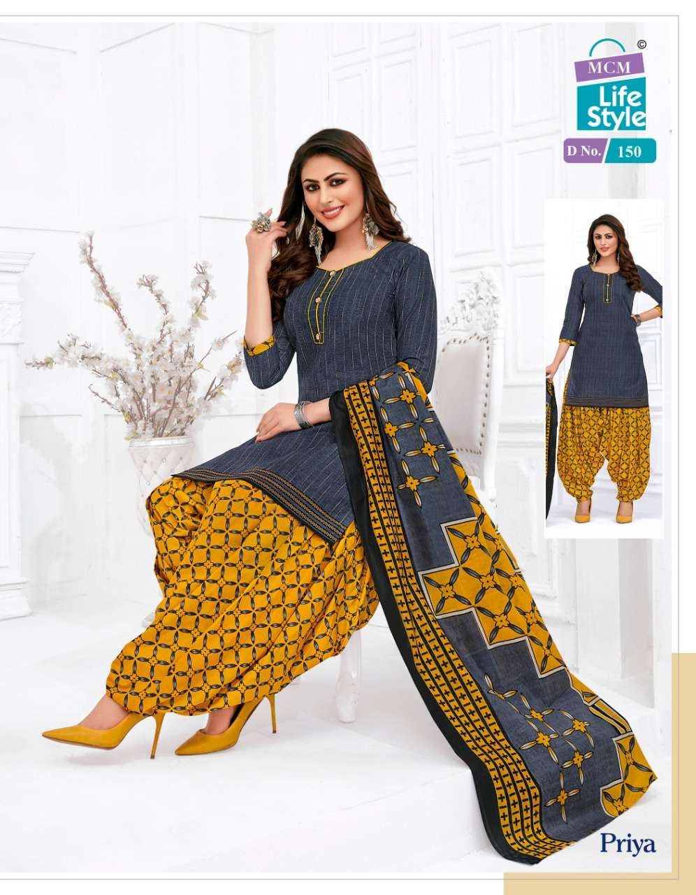 PRIYA VOL-7 BY MCM LIFE STYLE 135 TO 165 SERIES BEAUTIFUL STYLISH PATIALA SUITS FANCY COLORFUL CASUAL WEAR & ETHNIC WEAR & READY TO WEAR COTTON PRINTED DRESSES AT WHOLESALE PRICE