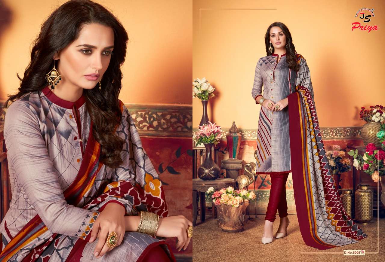 PRIYA LUXMI KARACHI BY J S PRIYA 5001 TO 5010 SERIES BEAUTIFUL SUITS STYLISH COLORFUL FANCY CASUAL WEAR & ETHNIC WEAR PURE COTTON PRINTED DRESSES AT WHOLESALE PRICE