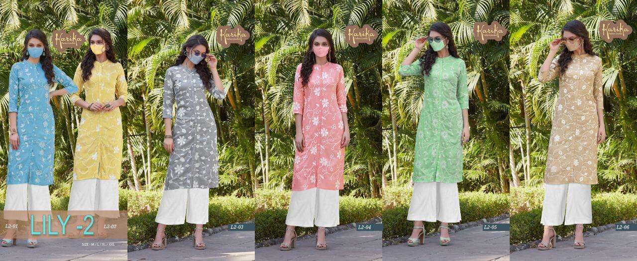 LILY VOL-2 BY KARIKA 01 TO 06 SERIES BEAUTIFUL STYLISH COLORFUL FANCY PARTY WEAR & ETHNIC WEAR & READY TO WEAR COTTONJ SLUB PRINTED KURTIS AT WHOLESALE PRICE