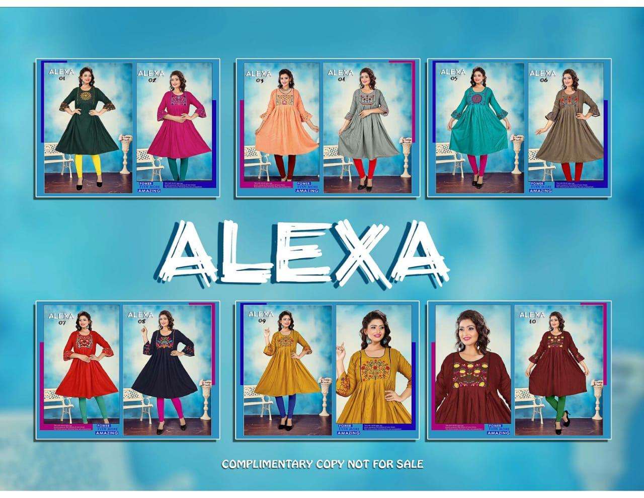 ALEXA BY HONEY 01 TO 10 SERIES BEAUTIFUL STYLISH COLORFUL FANCY PARTY WEAR & ETHNIC WEAR & READY TO WEAR RAYON PLAIN WITH EMBROIDERY KURTIS AT WHOLESALE PRICE